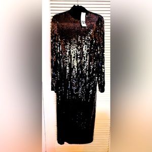 Brand New Tags Attached Zara Black Sequined Long Turtleneck dress. Size Small.